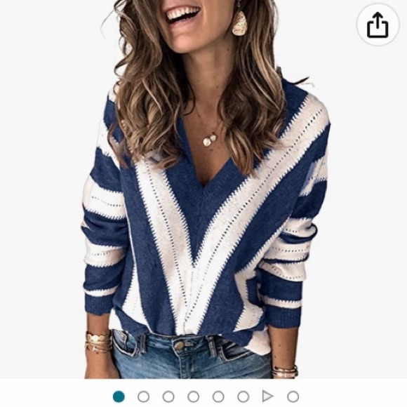 Blue And White Striped Knit Sweater